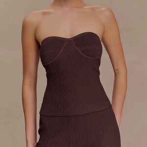 Meshki Strapless Elodie Strapless Cupped Knit Top - Chocolate